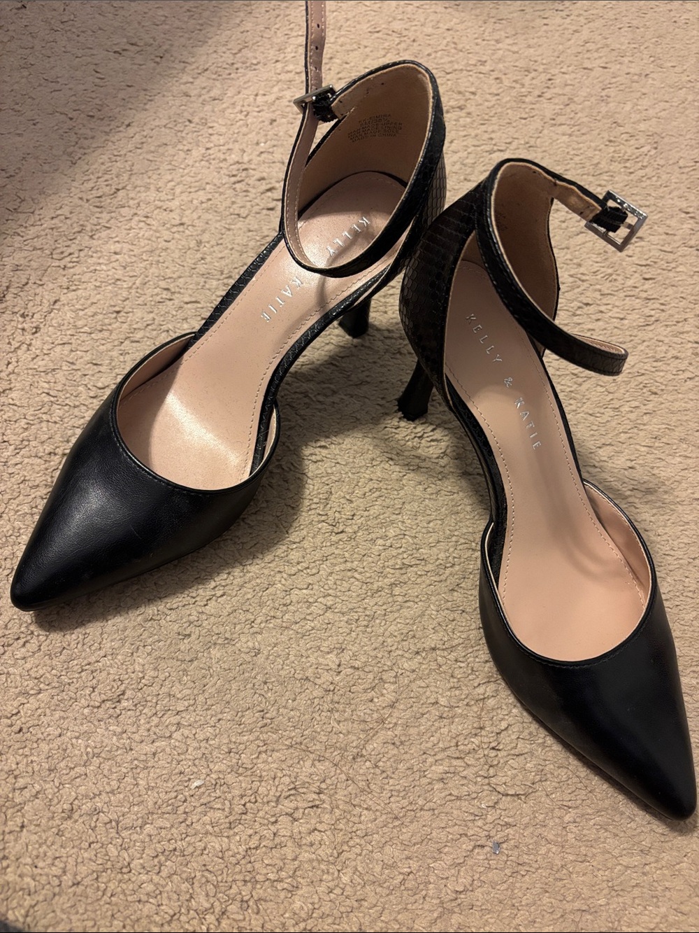 Kelly & Katie Black Pointed-Toe Ankle-Strap Pumps